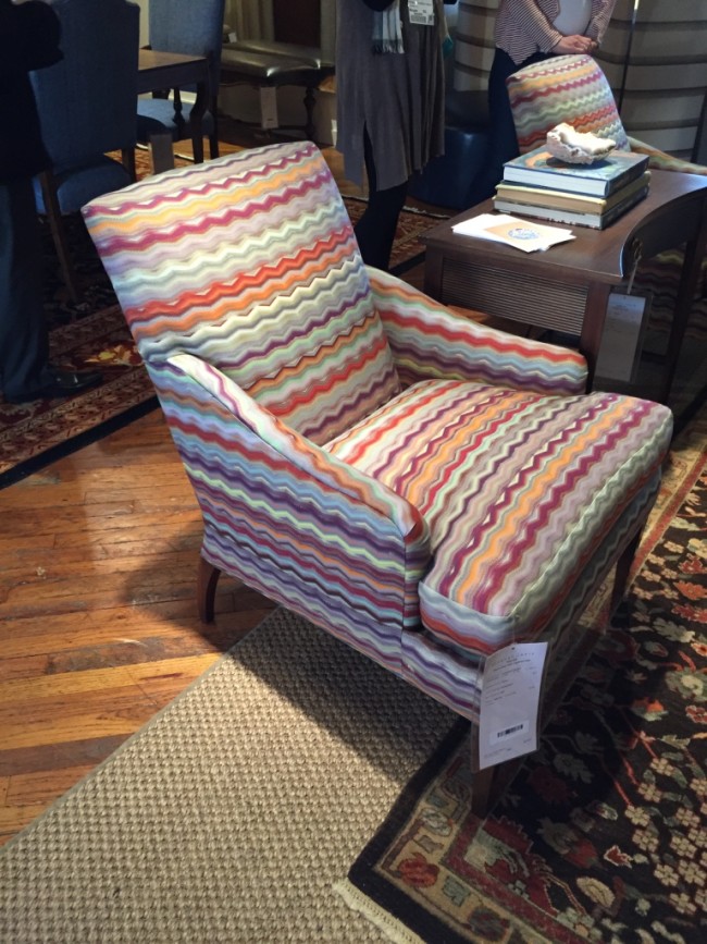 Hickory Chair: Maud Lounge chair in bright fabric 